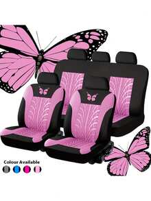 9件套（4件装）通用蝴蝶图案刺绣汽车座椅套，涤纶面料，四季通用，可手洗，适用于SUV、轿车、面包车等车型，兼容安全气囊，通用尺寸，轮胎形状，汽车座椅保护套，汽车座椅套全套，汽车配件 - 款式B - 查看 14