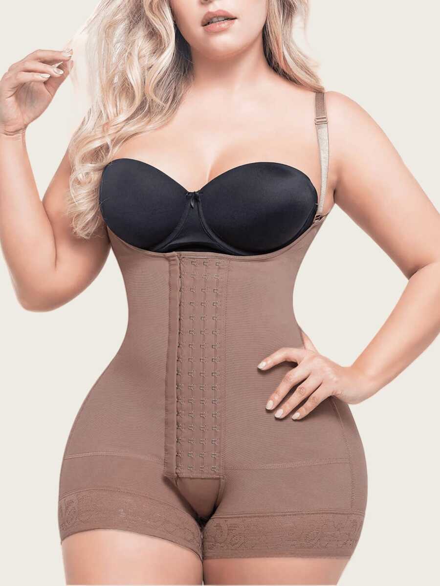 1pc Colombian Shapewear, Women's Bodysuit, Tummy Control Shapewear Bodysuit, Women's Shapewear, High Compression Shapewear, Leggings, Compression Bra, Shorts, Suitable For Various Occasions - Rust Brown - View 1