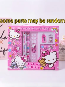 Sanrio Hello Kitty 和 Kuromi 卡通人物风格儿童文具礼盒套装，包括铅笔、笔记本、卷笔刀、铅笔盒、尺子和橡皮擦、蜡笔，返校礼物