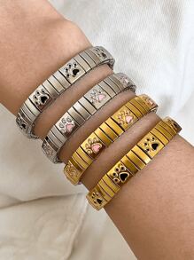 1 pieza Pulsera de reloj elástica con Charm de huella de gato elegante y lindo, chapada en oro de 18K de acero inoxidable, regalo del Día de la Madre, regalo para maestros, regalo de graduación, joyería bohemia, accesorios de playa, para fiesta diaria, viaje, rave/baile de graduación, joyería dorada