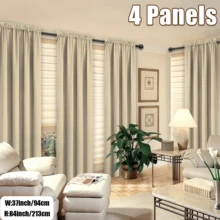 4 Panels Elegant Rod Pocket Curtains For Bedroom, Decor Privacy Light Filtering Indoor Drapes Curtains For Living Room, Office, Dining Room - Màu be - Xem 5