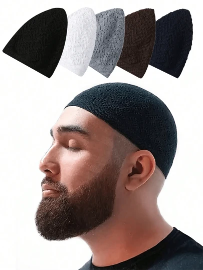 1pc Solid Color Polyester Men's Fashionable Knitted Hat, Cap, Classic Men's Hat
