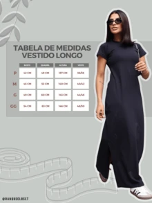 Vestido Longo Feminino Moda Evangélica 100% Algodão - Preto - Visão 3