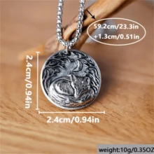 1 peça colar com pingente circular vintage de raposa adormecida com design de floresta tranquila e lua, acessório de joia personalizado e moderno para mulheres - Prata antiga - Ver 5