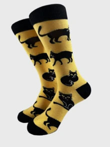 1 Pair/4 Pairs Personalized Creative Cat, Panda, Zebra Printed Men's Mid-Calf Socks, European And American Style, Fall - Multicolor - View 14