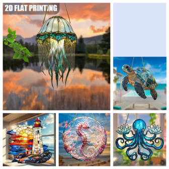 1pc 2D Flat Colorful Acrylic Marine Organism Suncatcher - Holiday Gift, Spring Decoration, Vibrant Sea Jellyfish, Turtle,Octopus,Seahorse And Sunset Lighthouse Garden Sun Catcher Window Hanging - Gift For Women, Present For Wife, Window Decor, Porch Decoration, Wall Decor, Room Decoration, Collectible Statue ﻿