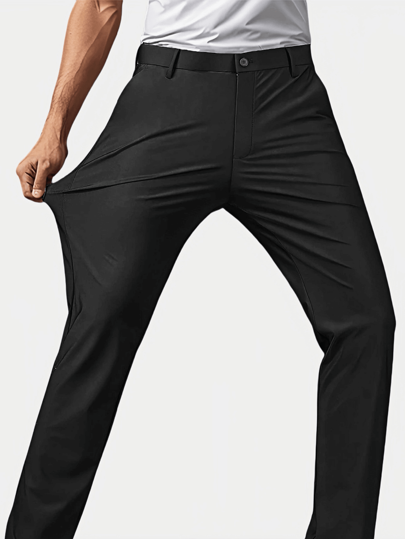 Men's Classic Dress Pants, Solid Color Elastic Business Casual Pants, Elegant Luxury Style For Spring/Summer