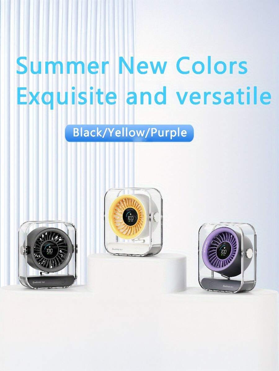 1PC Digital Display Transparent Desktop Fan USB Plug-In High Wind Power Intelligent Digital Display 100 Wind Speed Compact And Portable Suitable For Home, Travelling And Dormitory Use - Multicolor - View 1