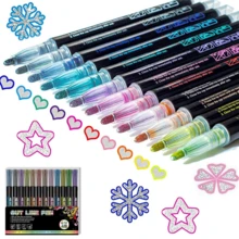 双线轮廓永久性记号笔，8/12/24/36/48 色波浪闪光记号笔套装，自轮廓金属记号笔，适用于艺术、绘画、涂鸦、卡片制作、圣诞贺卡、DIY 工艺品、文具返校
