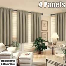 4 Panels Elegant Rod Pocket Curtains For Bedroom, Decor Privacy Light Filtering Indoor Drapes Curtains For Living Room, Office, Dining Room - Màu nâu nhạt - Xem 6