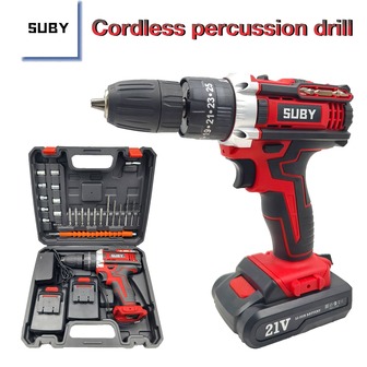  1 Set SUBY Cordless Impact Drill, Multi-Function Dual-Speed Electric Screwdriver With 24pcs Drill Bits, Suitable For Home Decor, Drilling Holes, Screwing