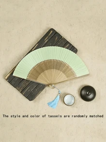 1pc Foldable Fan Hand Held Fan With Tassel For Outdoor Travel Dancing Performance Cheongsam Dressing Accessories Photo-Taking Props