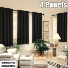 4 Panels Elegant Rod Pocket Curtains For Bedroom, Decor Privacy Light Filtering Indoor Drapes Curtains For Living Room, Office, Dining Room - màu đen - Xem 2