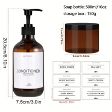 3 piezas de botellas recargables de 500ml/16.9oz de ámbar para champú y acondicionador con bomba, etiqueta impermeable, para el hogar, hotel, baño, decoración de otoño, vuelta al colegio - Marrón - Ver 10