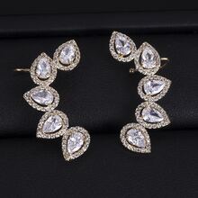 2pcs Women Fashionable Color Block Zirconia Ear Cartilage Cuff Earrings - water droplets - View 2