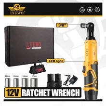 LYUWO LYUWO Power Tool 3/8-Inch Cordless Yellow Ratchet Electric Wrench 45Nm 90 Degree Right Angle 12V Rechargeable Ratchet Wrench, With A Slender Body For Easy Multi Angle Entry Into Narrow Spaces, No Longer Bound By Wires