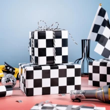 1pc Checkered Flag Wrapping Paper Roll, Mini Roll 17 Inch X 33 Feet, Checkered Color Paper Gift Wrapping Paper, Racing Wrapping Paper, Birthday Car Wrapping Paper, Suitable For Racing Party, Birthday Party, Mini Roll,Valentine's Day - Black and White - View 3