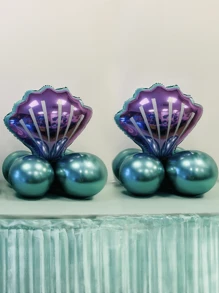5pcs/Set Mermaid Theme Balloon Set, Including Shell Balloon, Metal & Latex Balloon, Mermaid Tail Shaped Foil Balloon, Latex Balloon Base, 25cm Purple & Green Metal Balloon, Purple/Blue/Green Latex Balloon, For Mermaid Themed Birthday Party Decorations