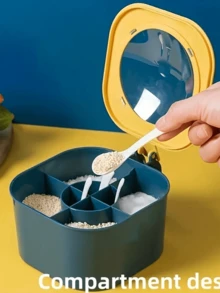 1 Set Caja organizadora de especias de 4 en 1 de gran capacidad con tapas y cucharas, excelente para la organización de la cocina del hogar, salero, frascos de especias, almacenamiento de condimentos, artículos esenciales de cocina, imprescindible para apartamentos - Multicolor - Ver 3