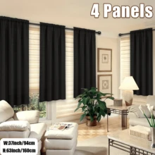 4 Panels Elegant Rod Pocket Curtains For Bedroom, Decor Privacy Light Filtering Indoor Drapes Curtains For Living Room, Office, Dining Room - màu đen - Xem 3