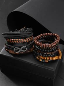 Set de 12 piezas de pulseras de PU con cuentas de estilo vintage casual para hombre, adecuadas para uso diario, al aire libre, deportes, regalo de moda para novio
