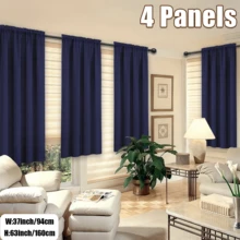 4 Panels Elegant Rod Pocket Curtains For Bedroom, Decor Privacy Light Filtering Indoor Drapes Curtains For Living Room, Office, Dining Room - Màu xanh hải quân - Xem 3