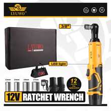 LYUWO LYUWO Power Tool 3/8-Inch Cordless Yellow Ratchet Electric Wrench 45Nm 90 Degree Right Angle 12V Rechargeable Ratchet Wrench, With A Slender Body For Easy Multi Angle Entry Into Narrow Spaces, No Longer Bound By Wires