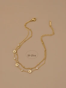 1pc Girls Double Layer Daisy Chain Bracelet, Simple And Versatile For Daily Wear Or Mother's Day Gift - Multicolor - View 3
