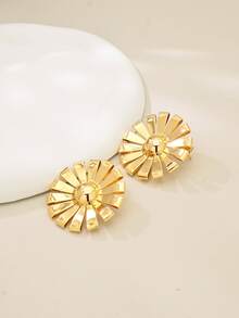 1对时尚经典百搭优雅金属花朵耳钉（女士款） - 金黃色 - 查看 2