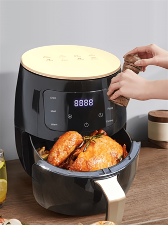 1 st svart pekskärm familjestorlek 4,5 l extra stor kapacitet köksluftfritös, elektrisk fritös, mikrovågsugn, elektrisk ugn, baka kakor, bröd, rostad kyckling, pizza, kycklingvingar, gör-det-själv-grillbiff, BBQ, non-stick