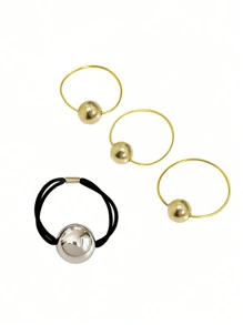 Set de 4 gomas de pelo elásticas con bola plateada brillante, accesorios simples y elegantes para cola de caballo al estilo coreano, decoración para el cabello en eventos formales, ornamento de cabello casual con estilo princesa para mujeres y niñas, regalo y accesorio para fotos