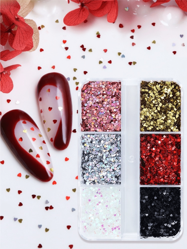 1Box Holographic Laser Mini Heart-Shaped Nail Glitter Sequins Flakes 3D Nail Art DIY Design Decoration Supplies Women's Nail Art Salon