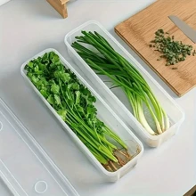 1/3pcs Coriander/Green Onion Storage Box,Clear Long Vegetable Storage Containers With Lids, Space-Saving Refrigerator Fresh-Keeping Container, Thickened Noodle/Egg Organizer, Cilantro, Celery, Airtight Food Saver For Fridge And Pantry, Stackable Design.