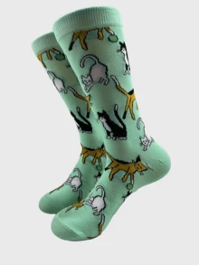 1 Pair/4 Pairs Personalized Creative Cat, Panda, Zebra Printed Men's Mid-Calf Socks, European And American Style, Fall - Multicolor - View 9