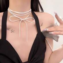 Schwarze Samt Schleife Choker Halskette, Kragenkette für Frauen