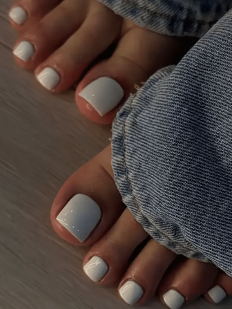24 Pieces Of Luxurious, Sweet, Cool And High-End Design European And American Wearing Armor Pure White Foot Nail - European Square Short Fake Nails Suitable For Girls And Ladies, Gifts Include Jelly Glue And Nail Files Toe Nails