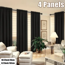 4 Panels Elegant Rod Pocket Curtains For Bedroom, Decor Privacy Light Filtering Indoor Drapes Curtains For Living Room, Office, Dining Room - màu đen - Xem 4