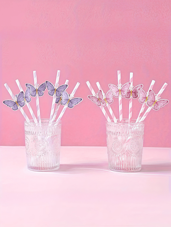 10/30pcs Butterfly Party Straws With Decorative Cards - Paper Drinking Straws For Birthday, Wedding & Celebrations