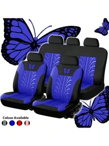9件套（4件装）通用蝴蝶图案刺绣汽车座椅套，涤纶面料，四季通用，可手洗，适用于SUV、轿车、面包车等车型，兼容安全气囊，通用尺寸，轮胎形状，汽车座椅保护套，汽车座椅套全套，汽车配件 - 款式B - 查看 21