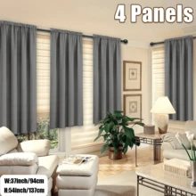 4 Panels Elegant Rod Pocket Curtains For Bedroom, Decor Privacy Light Filtering Indoor Drapes Curtains For Living Room, Office, Dining Room - Xám - Xem 2