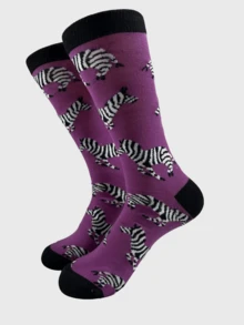 1 Pair/4 Pairs Personalized Creative Cat, Panda, Zebra Printed Men's Mid-Calf Socks, European And American Style, Fall - Multicolor - View 12