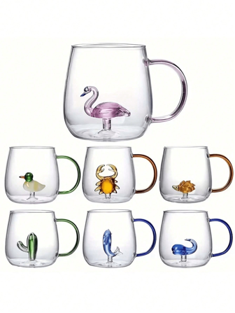 1 tazza in vetro borosilicato 3D a forma di animale, tazza da caffè, tazza da colazione, adatta per caffè, latte, succo, riutilizzabile, scelta perfetta come regalo per compleanni e feste