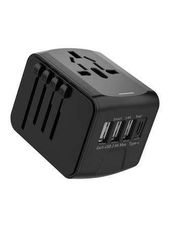 旅行适配器，旅行万能适配器，多功能旅行适配器，交流电源插头适配器，墙式充电器，旅行必备，适用于笔记本电脑、平板电脑、智能手机，充电端口兼容美国、欧盟、英国和澳大利亚标准。