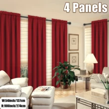 4 Panels Elegant Rod Pocket Curtains For Bedroom, Decor Privacy Light Filtering Indoor Drapes Curtains For Living Room, Office, Dining Room - 紅色 - 查看 9