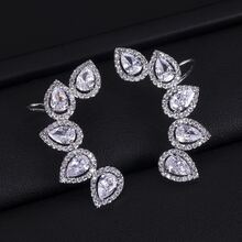 2pcs Women Fashionable Color Block Zirconia Ear Cartilage Cuff Earrings - water droplets - View 1