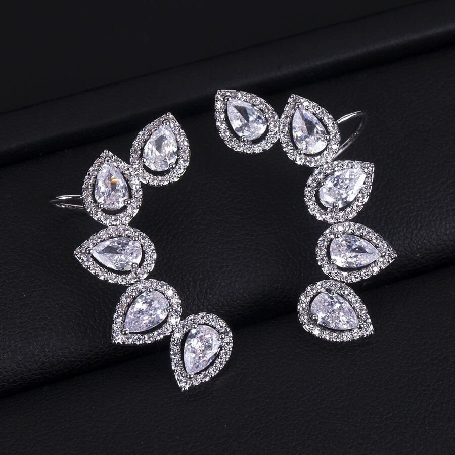2pcs Women Fashionable Color Block Zirconia Ear Cartilage Cuff Earrings - water droplets - View 1