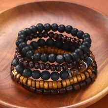 Set de 12 piezas de pulseras de PU con cuentas de estilo vintage casual para hombre, adecuadas para uso diario, al aire libre, deportes, regalo de moda para novio