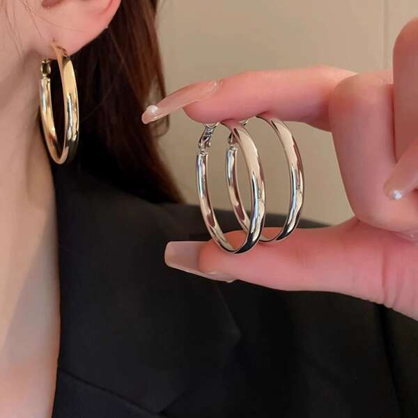 2Pcs S925 Silver Needle French Metal Circle Earrings, New Earrings Niche Design Feel Unique Earrings