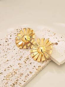 1对时尚经典百搭优雅金属花朵耳钉（女士款） - 金黃色 - 查看 4