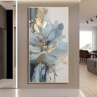 现代、轻奢蓝色图案、时尚主题、高端花卉、无框、完美家居装饰礼品、墙壁艺术、适用于客厅、餐厅、卧室、办公室、浴室、走廊、酒吧、过道、无框